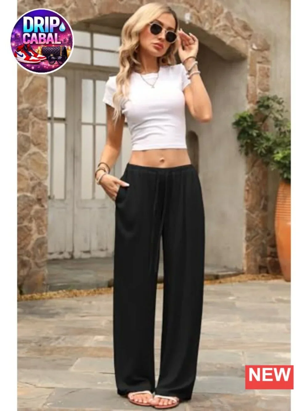 Wide Leg Linen Pants Women Low Rise Drawstring Palazzo Trousers Summer